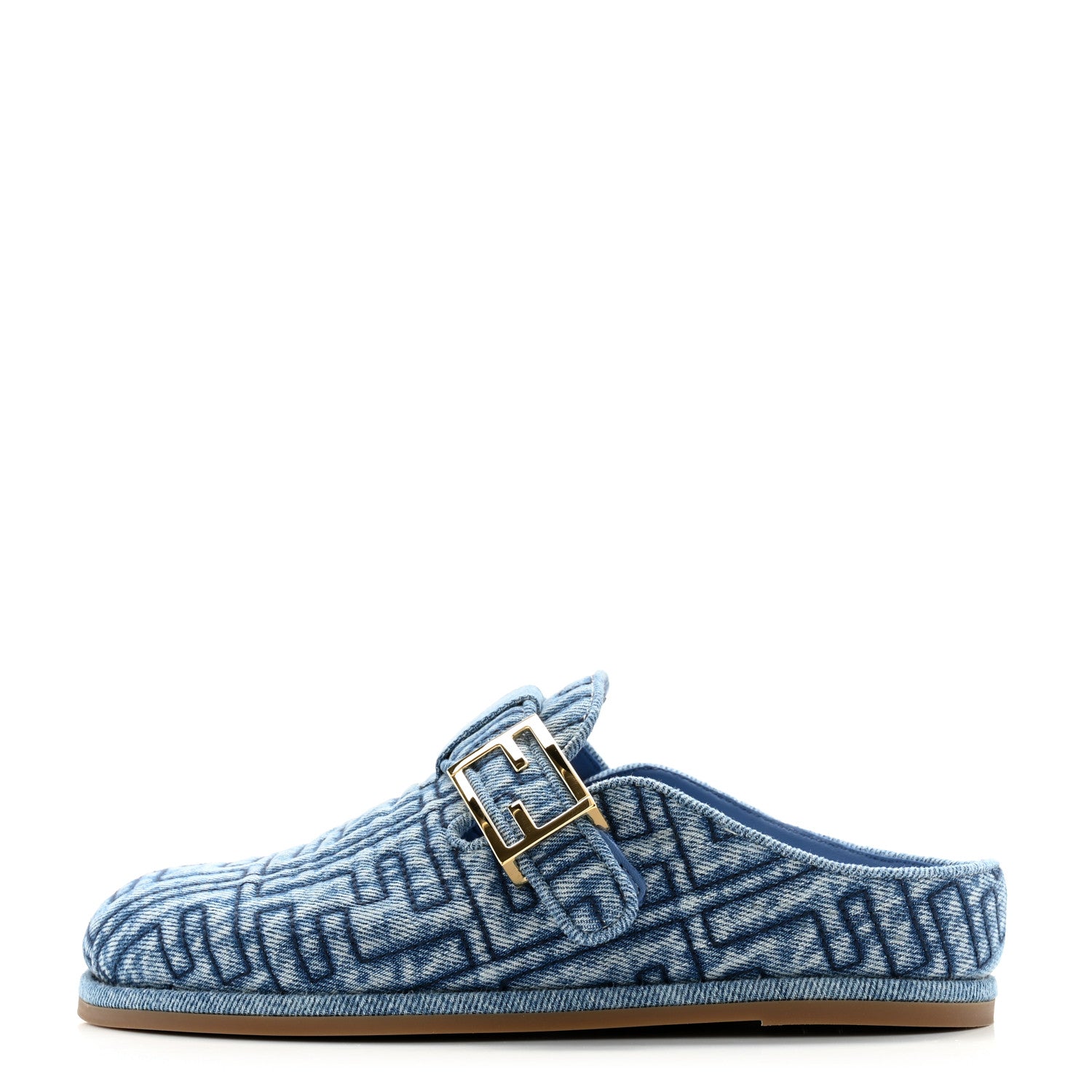 Fendi Denim Jacquard FF Womens Fendi Feel Buckled Mules 36.5 Blue 1 of 10