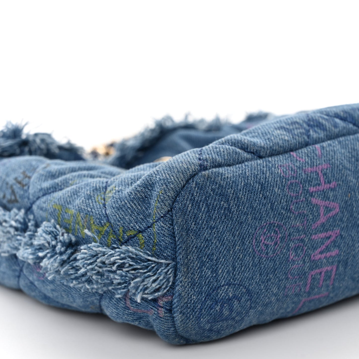 Denim Quilted Small Mood Bucket With Chain Blue Multicolor