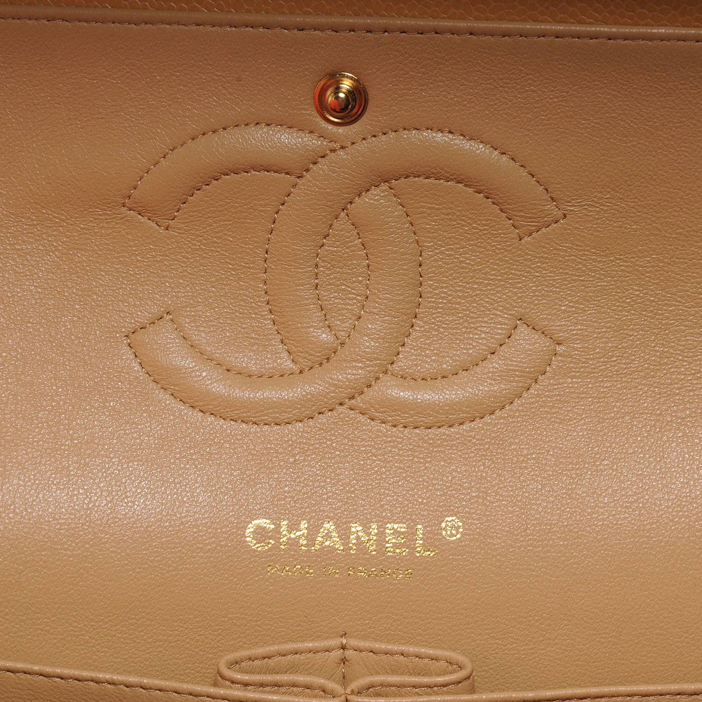 Caviar Quilted Medium Double Flap Beige