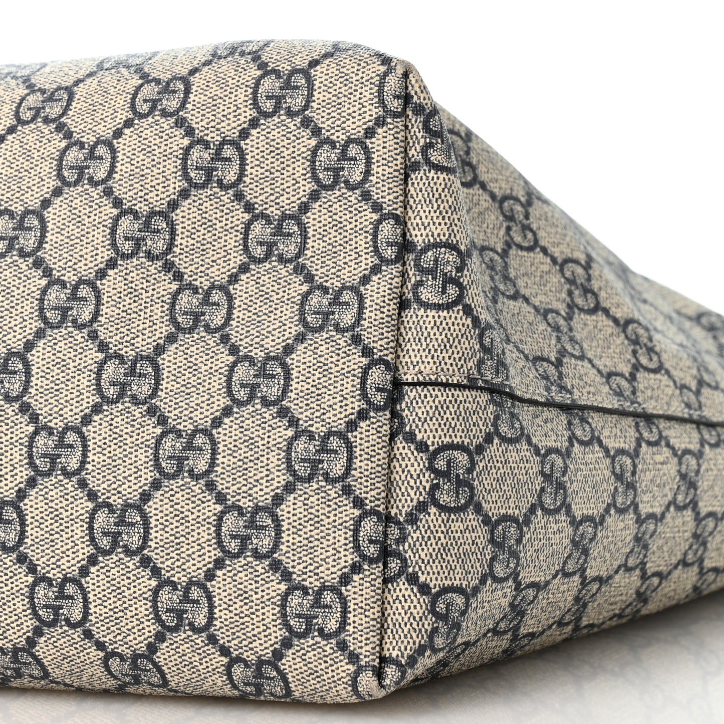 GG Supreme Monogram Textured Calfskin Web Medium Ophidia Shopping Tote Beige Blue