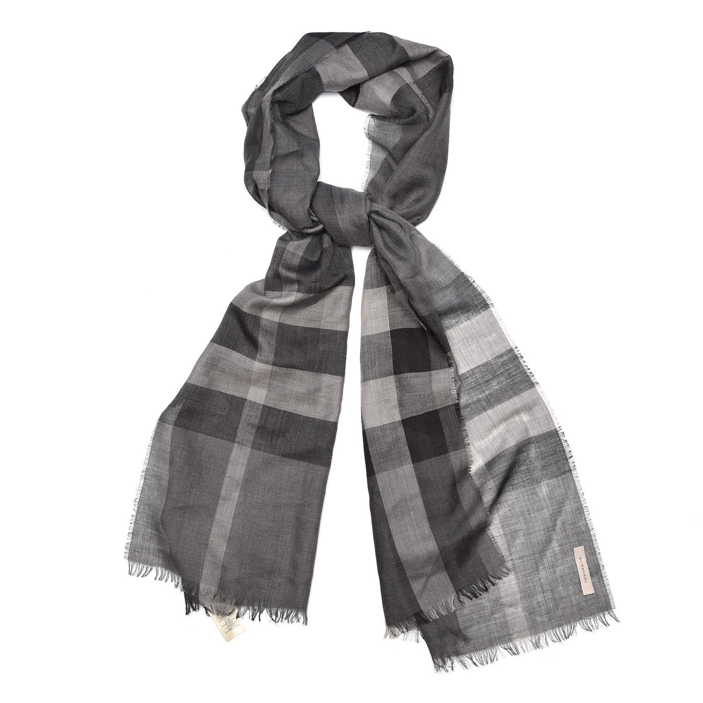 Wool Silk Gauze Giant Exploded Check Scarf Charcoal