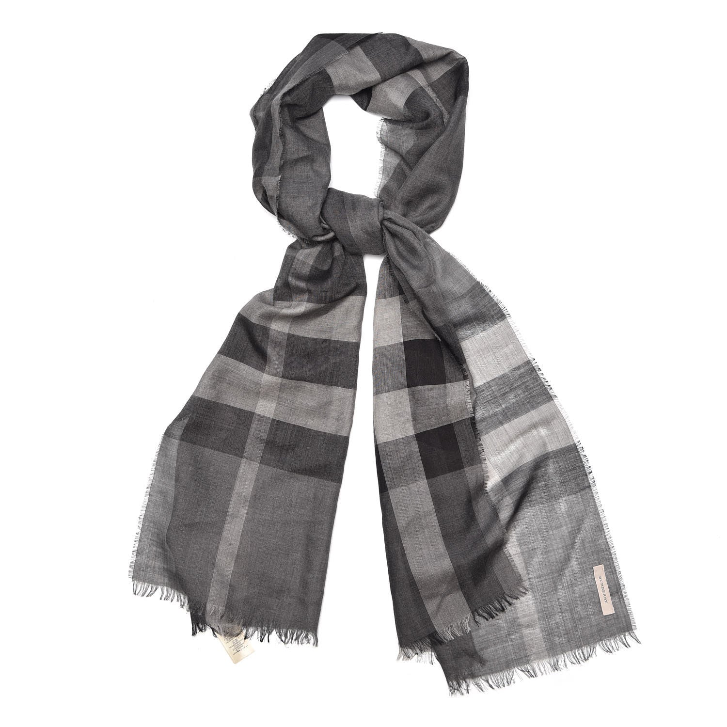 Burberry Wool Silk Gauze Giant Exploded Check Scarf Charcoal 1 of 5