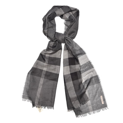 Burberry Wool Silk Gauze Giant Exploded Check Scarf Charcoal 1 of 5