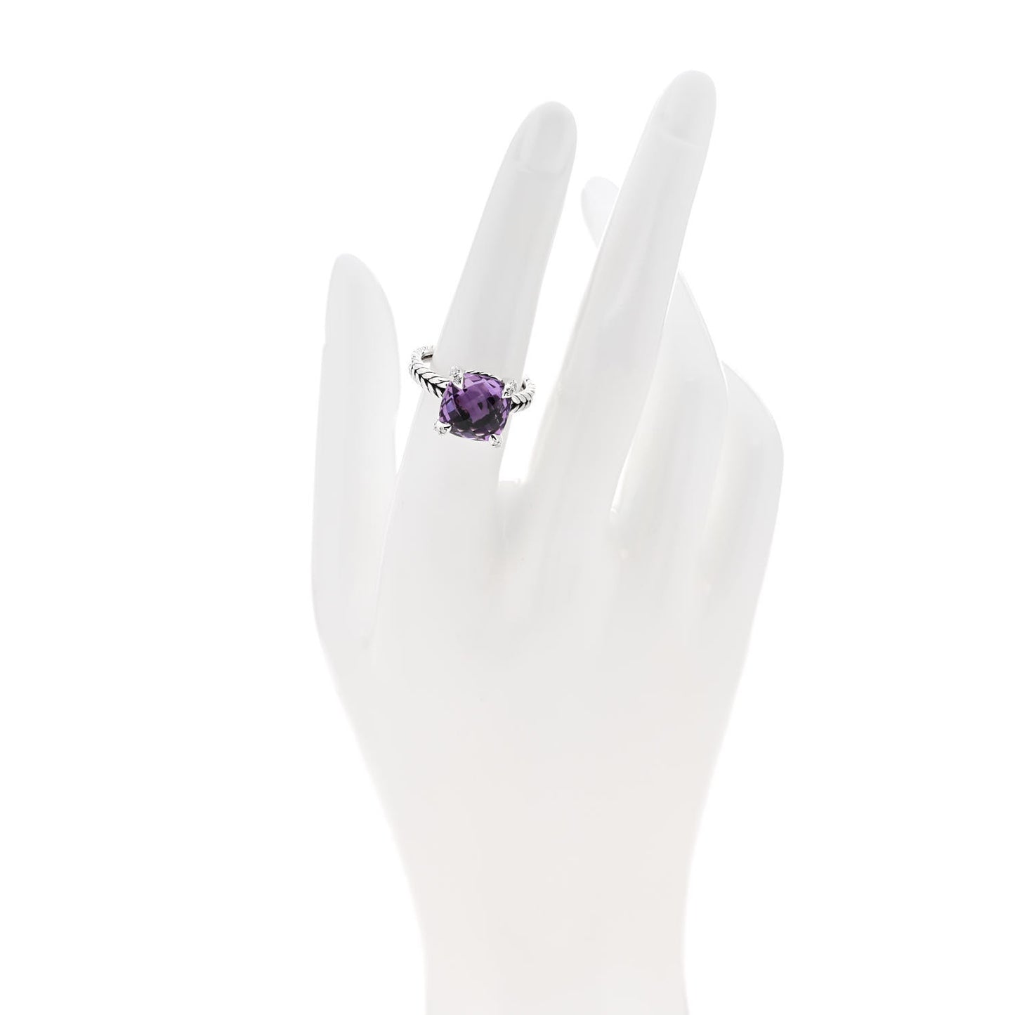 Sterling Silver Diamond Amethyst 11mm Chatelaine Ring 53 6.5