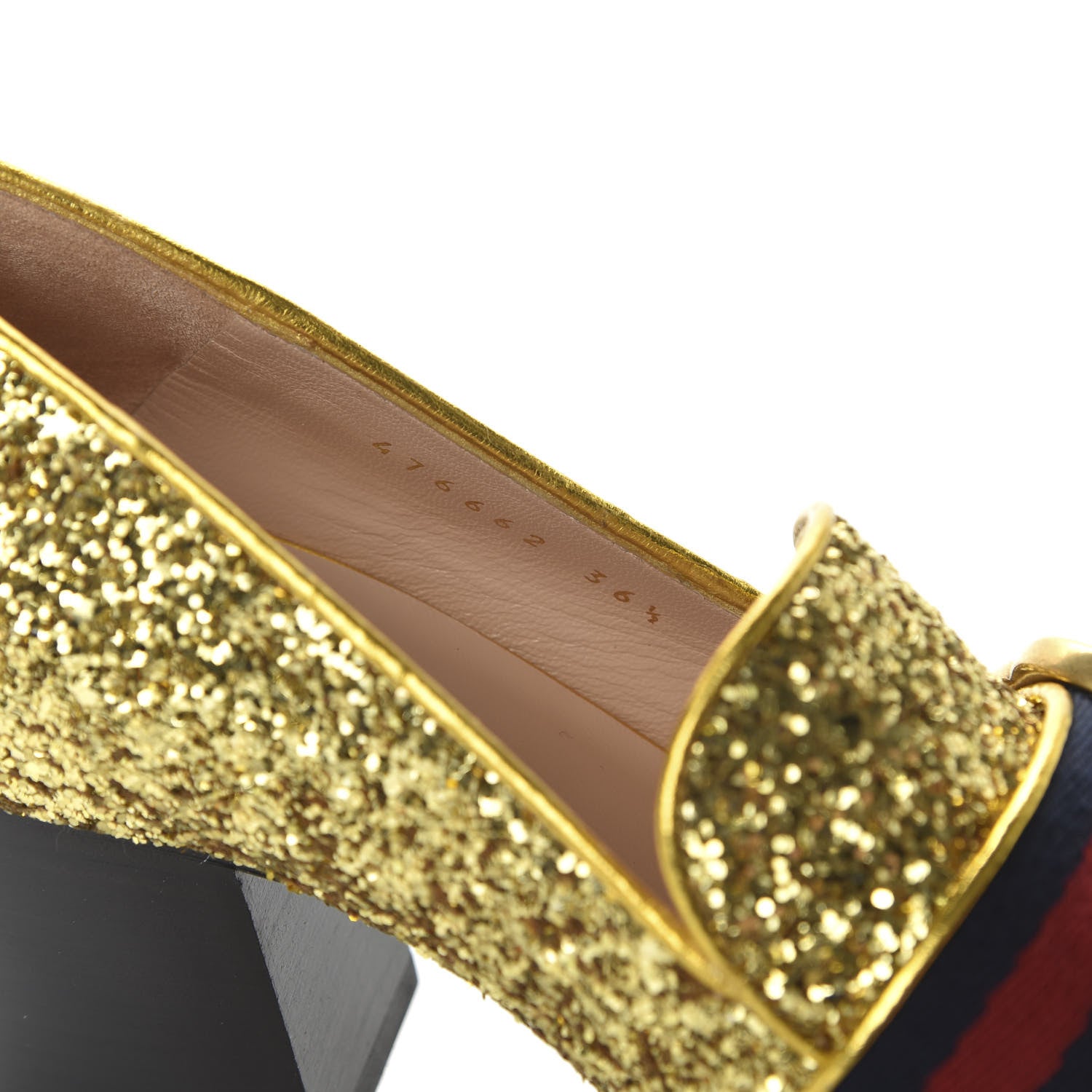 Gucci Glitter Nappa Web Peyton 75mm Loafer Pumps 36.5 Oro Vecchio 7 of 9