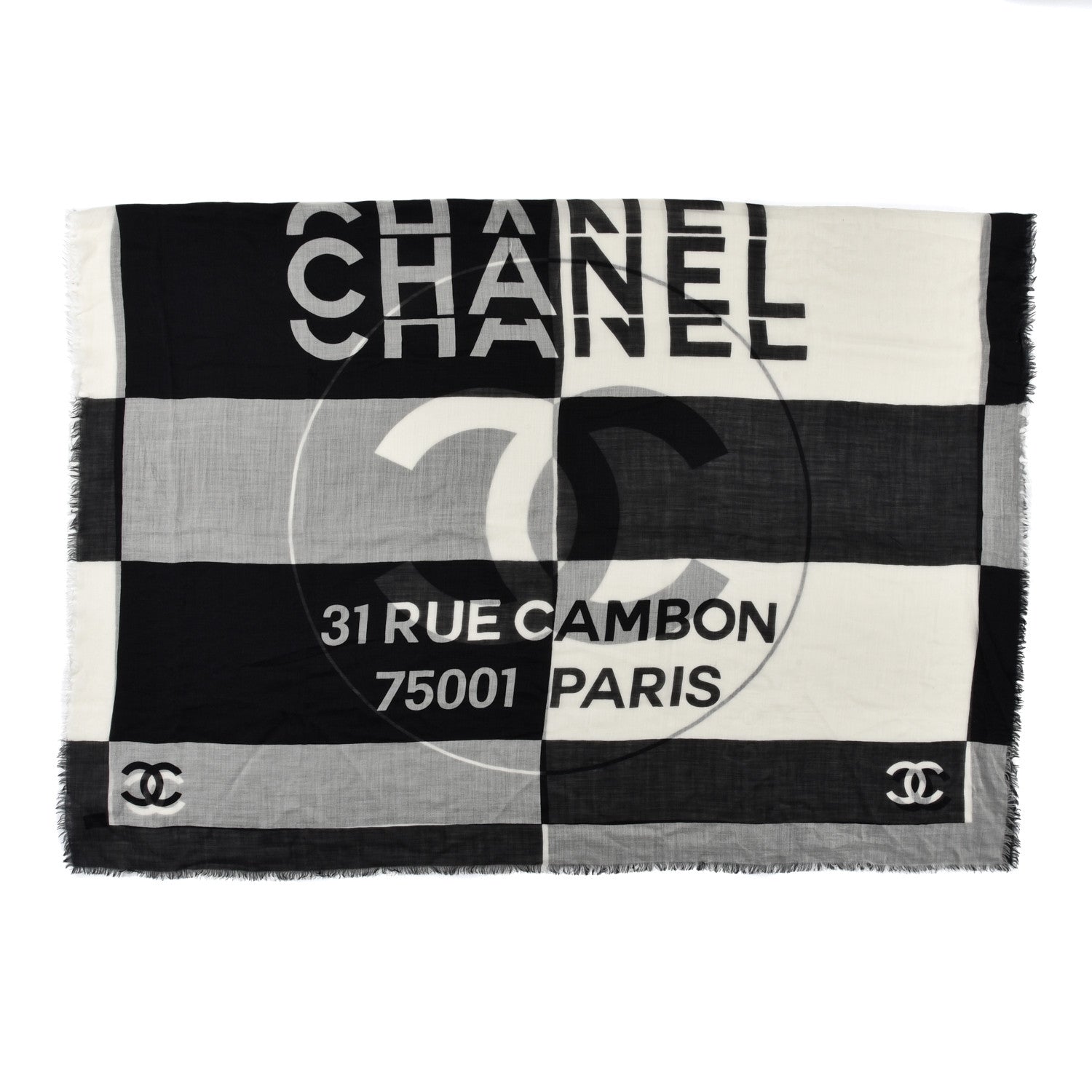 Chanel Cashmere CC Fringe Scarf Black White 1 of 4