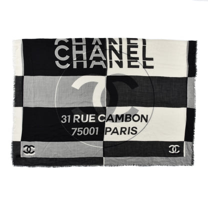 Chanel Cashmere CC Fringe Scarf Black White 1 of 4