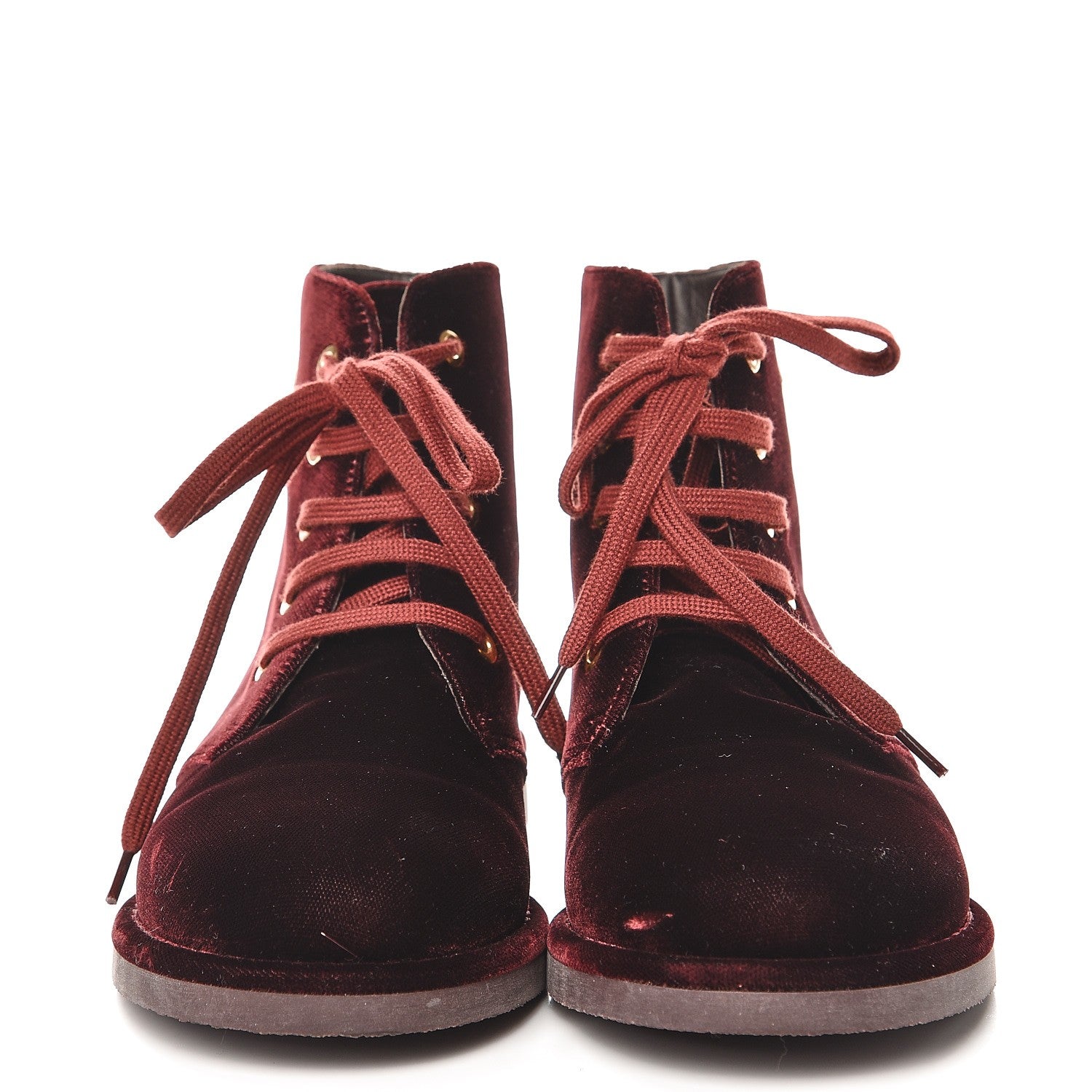 Chanel Velvet CC Lace Up Boots 36 Burgundy 3 of 8