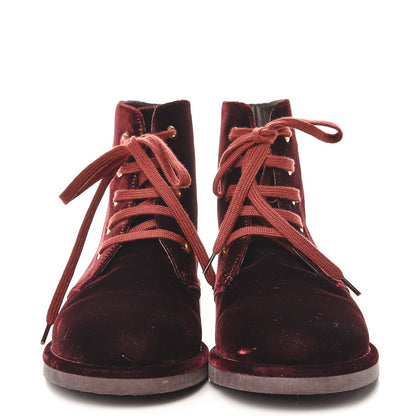 Chanel Velvet CC Lace Up Boots 36 Burgundy 3 of 8