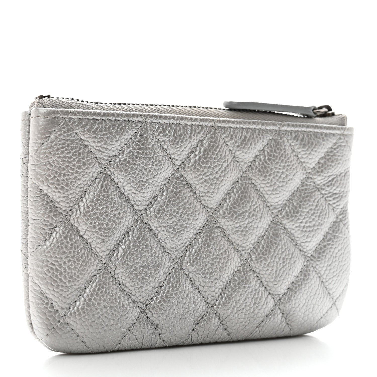 Chanel Metallic Caviar Quilted Small Cosmetic Case Silver 3 of 7