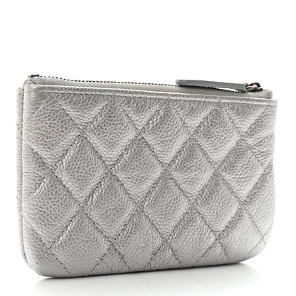 Chanel Metallic Caviar Quilted Small Cosmetic Case Silver 3 of 7