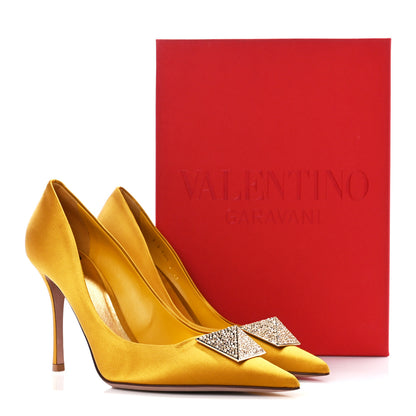 Valentino Garavani Satin Crystal One Stud 100mm Pumps 39 Gold Golden Shadow 9 of 9