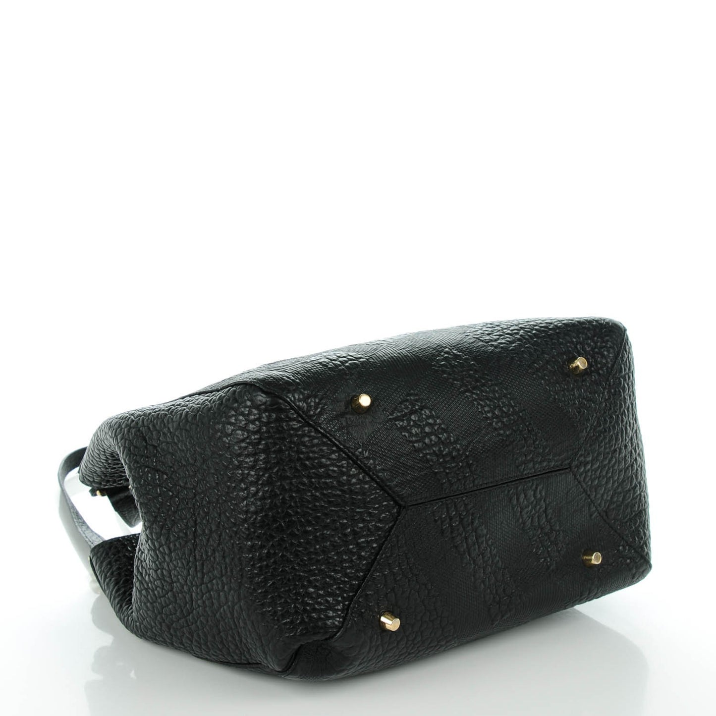 Signature Grain Calfskin Check Embossed Small Canter Tote Black