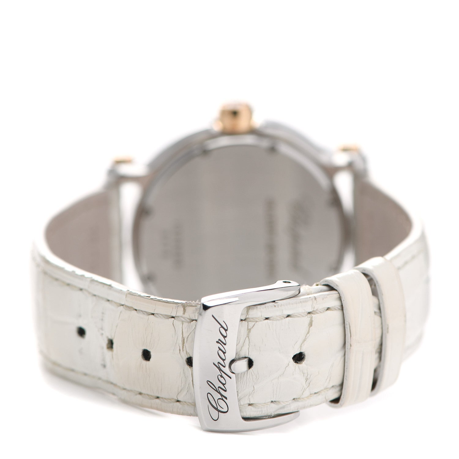 Chopard Stainless Steel 18K Rose Gold Alligator 5 Diamond 35mm Happy Sport Guilloche Quartz Watch White 3 of 5