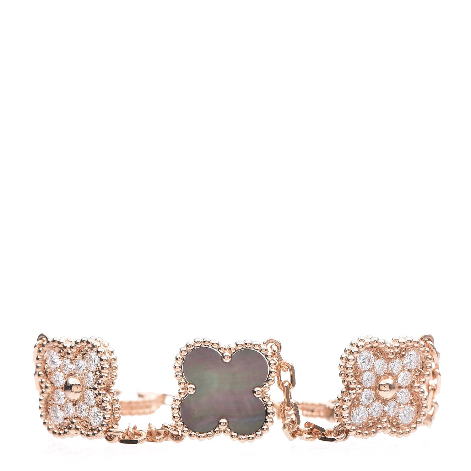 Van Cleef & Arpels 18K Rose Gold Diamond Gray Mother of Pearl 5 Motifs Vintage Alhambra Bracelet 4 of 6