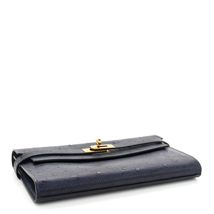 Hermes Ostrich Kelly Longue Wallet Bleu Iris 4 of 14