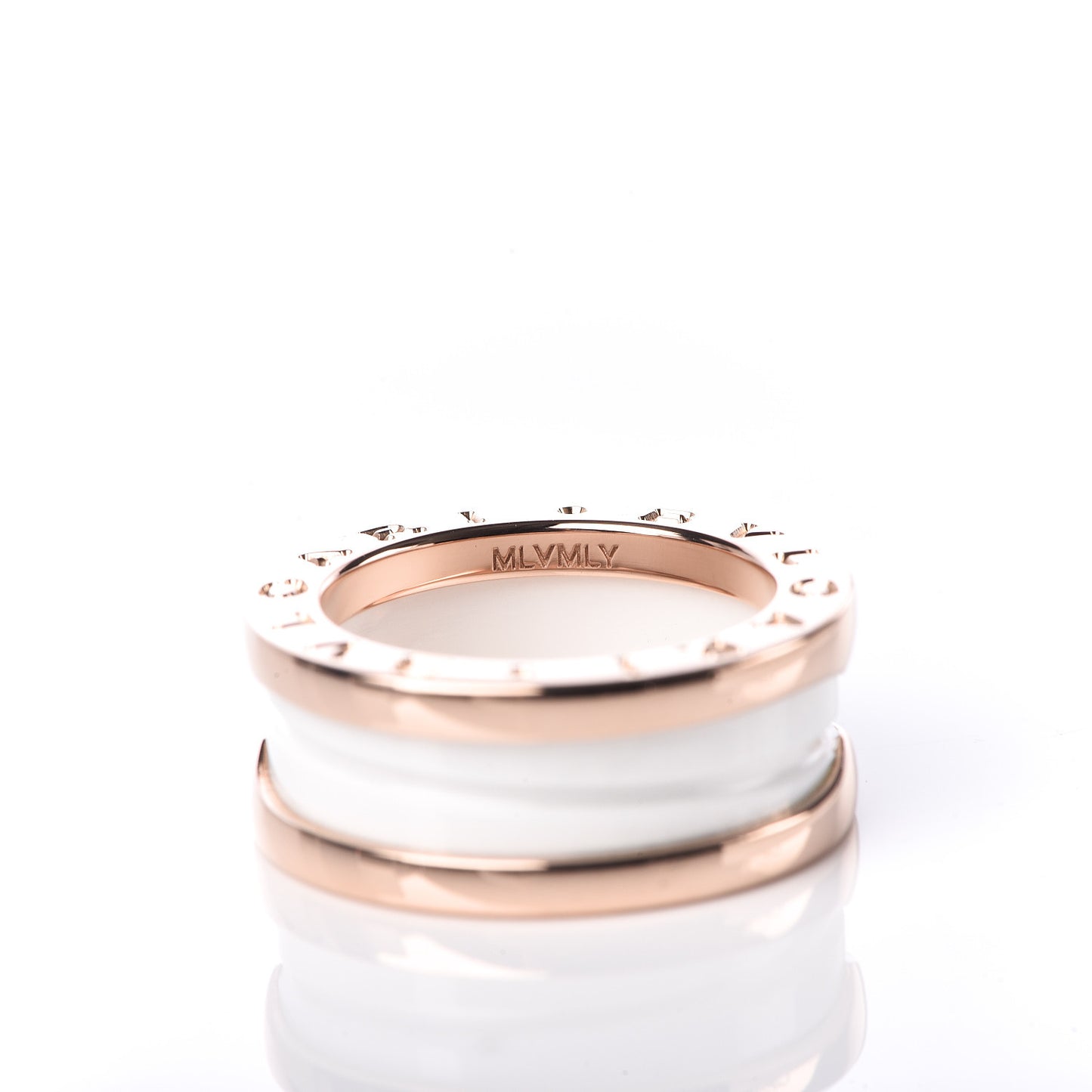 18K Rose Gold White Ceramic B.Zero1 Two-Band Ring 47 4