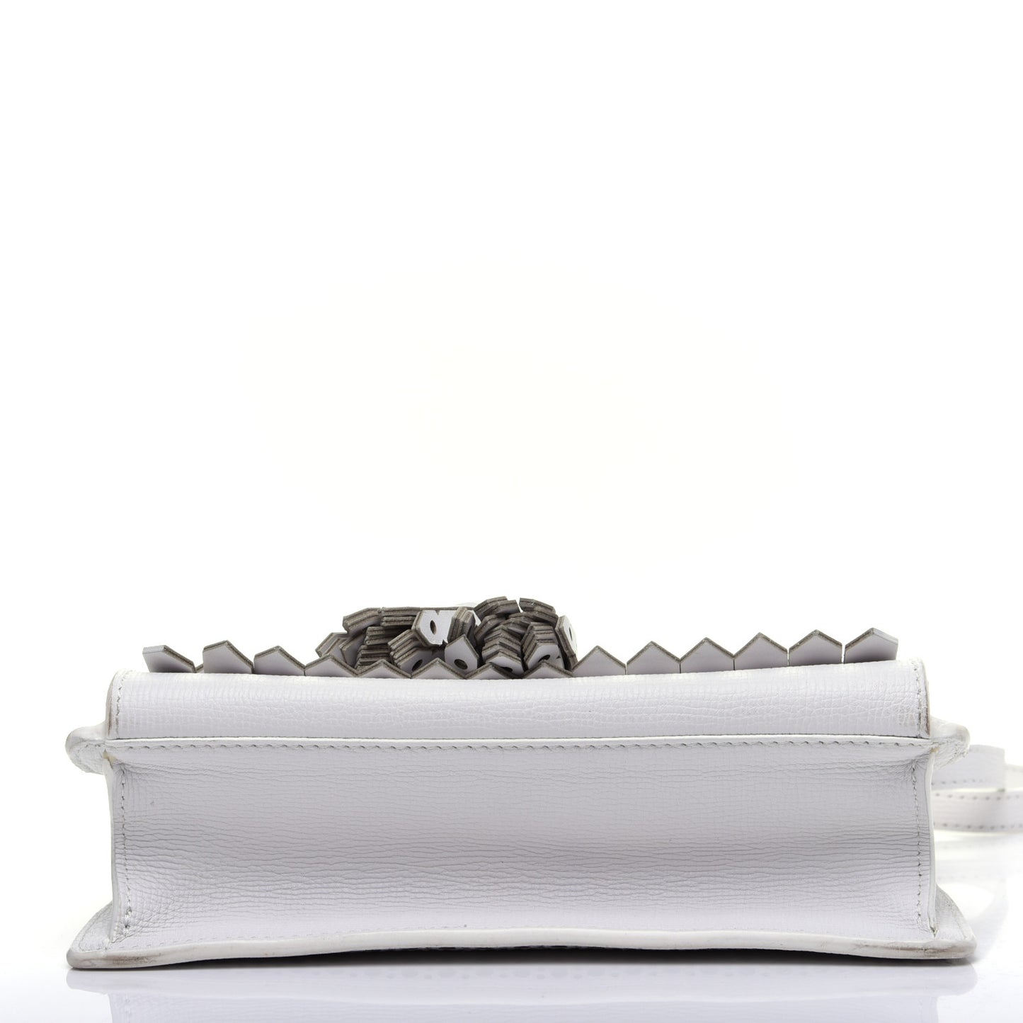 Grainy Calfskin Broguing Tassel Small Macken Crossbody Bag Chalk White