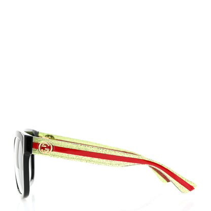 Gucci Acetate Square Frame Web Glitter Sunglasses GG0034S Black Green 3 of 8