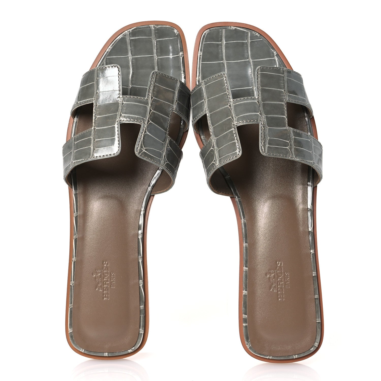 Hermes Shiny Alligator Oran Sandals 41 Gris Tourterelle 2 of 10