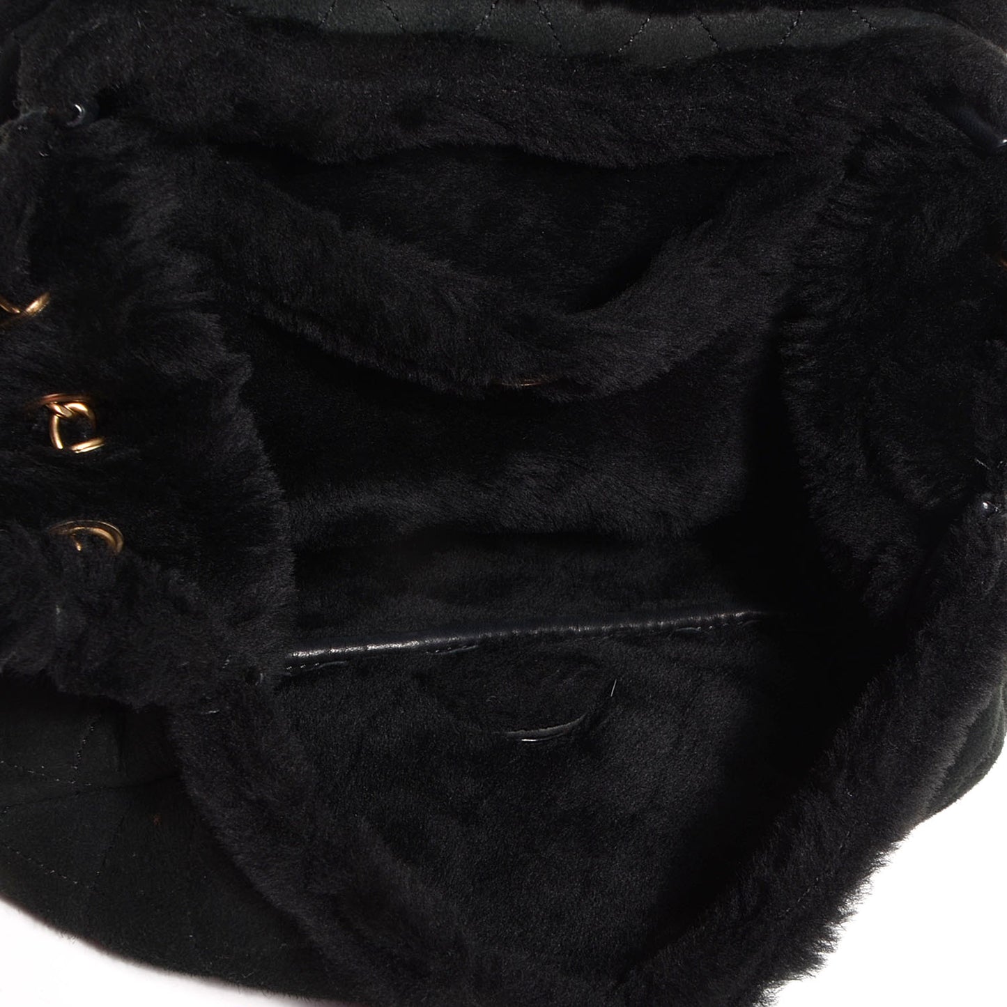 Shearling Suede Quilted Fur Flap Black