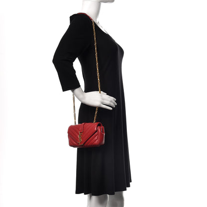 Saint Laurent Nappa Matelasse Chevron Classic Monogram Baby Chain Bag New Red 2 of 12