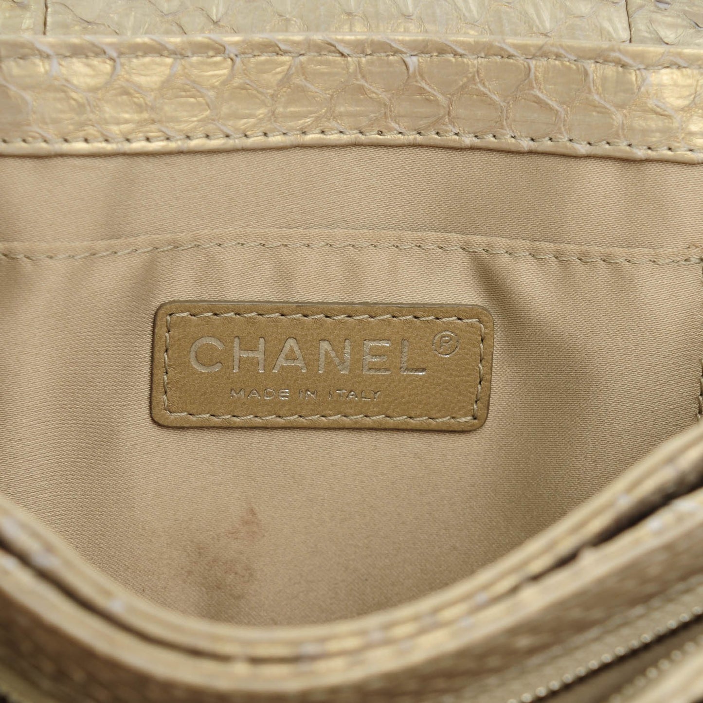Iridescent Python Quilted Medium Clam Pocket Flap Gold
