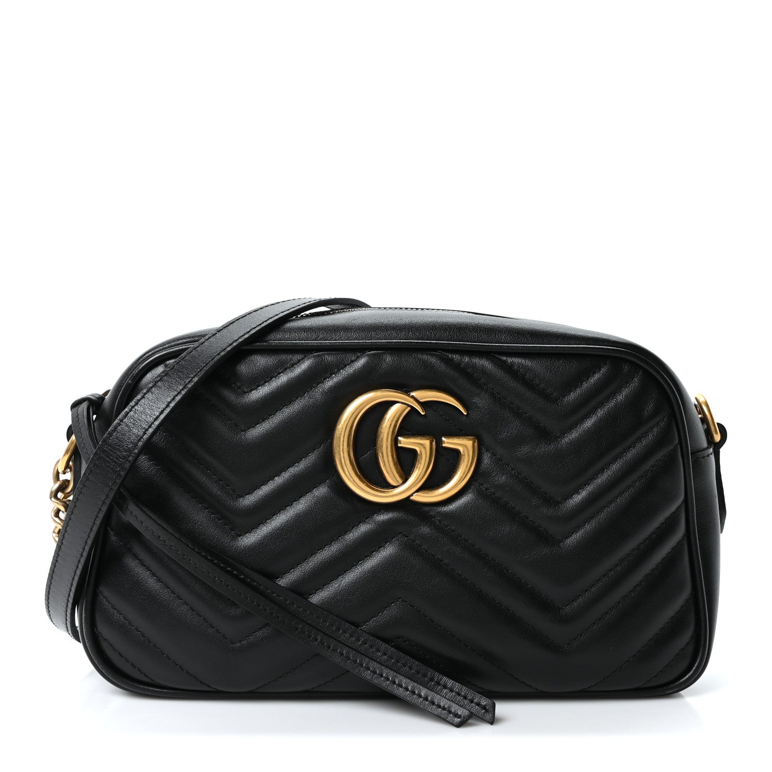 Gucci Calfskin Matelasse Small GG Marmont Chain Shoulder Bag Black 1 of 10