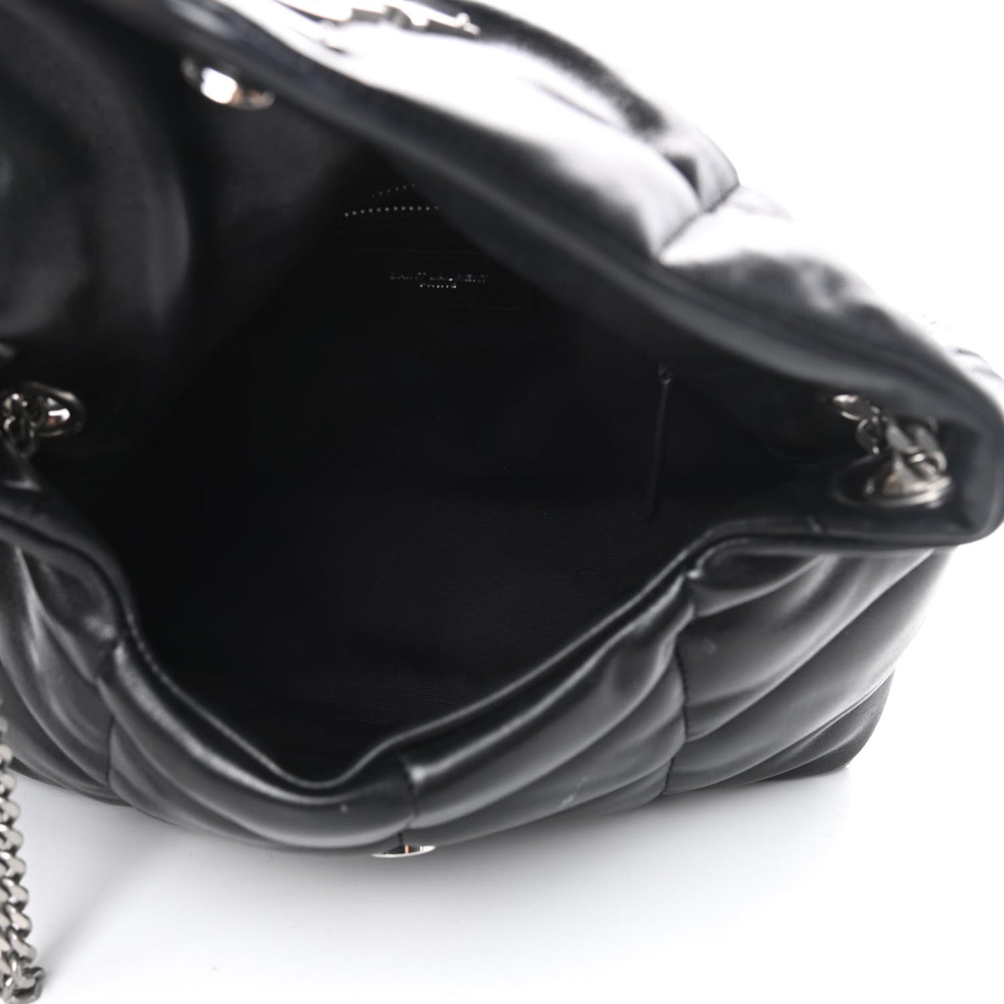 Lambskin Quilted Small Loulou Puffer Monogram Chain Satchel Black
