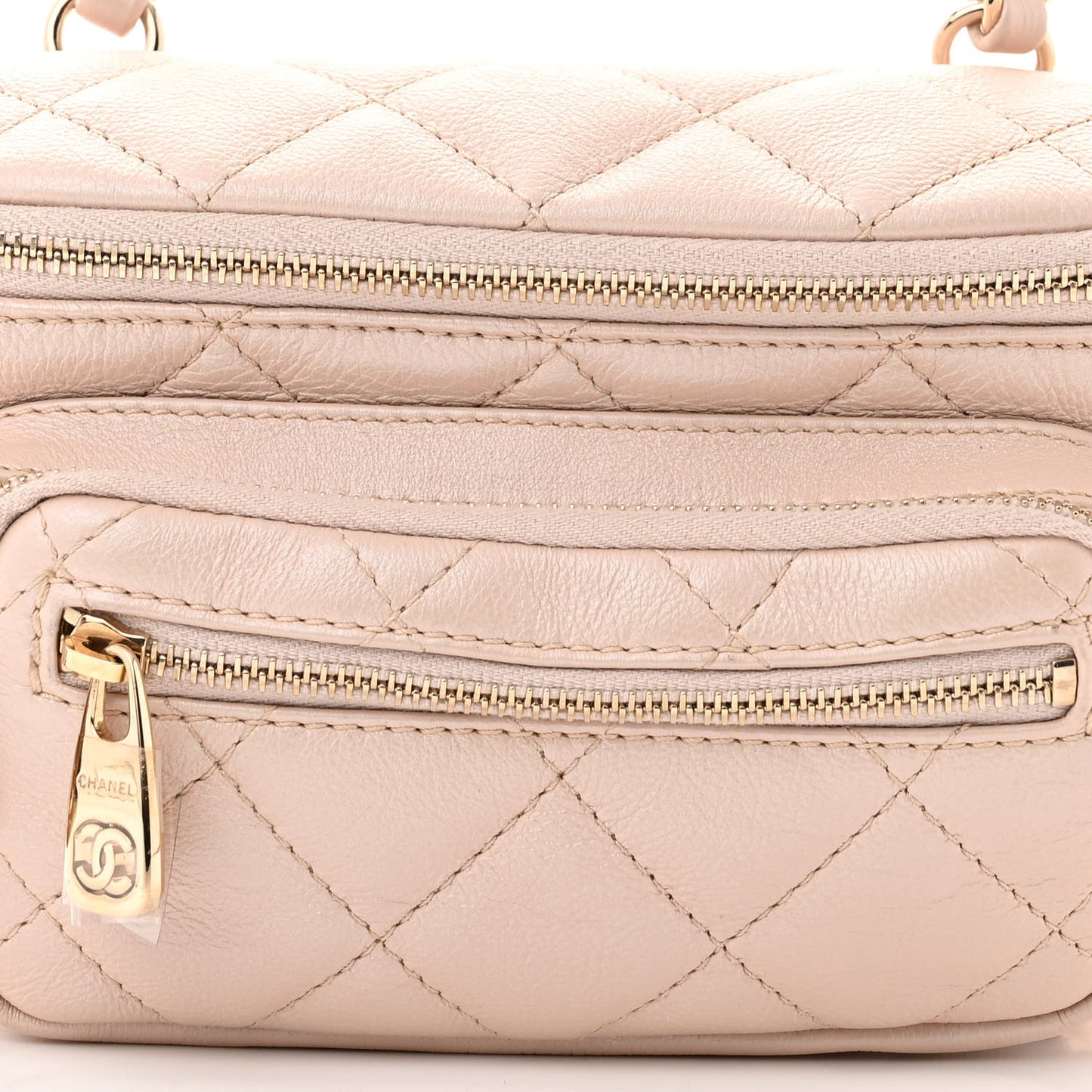 Iridescent Calfskin Quilted All About Waist Belt Bag Beige