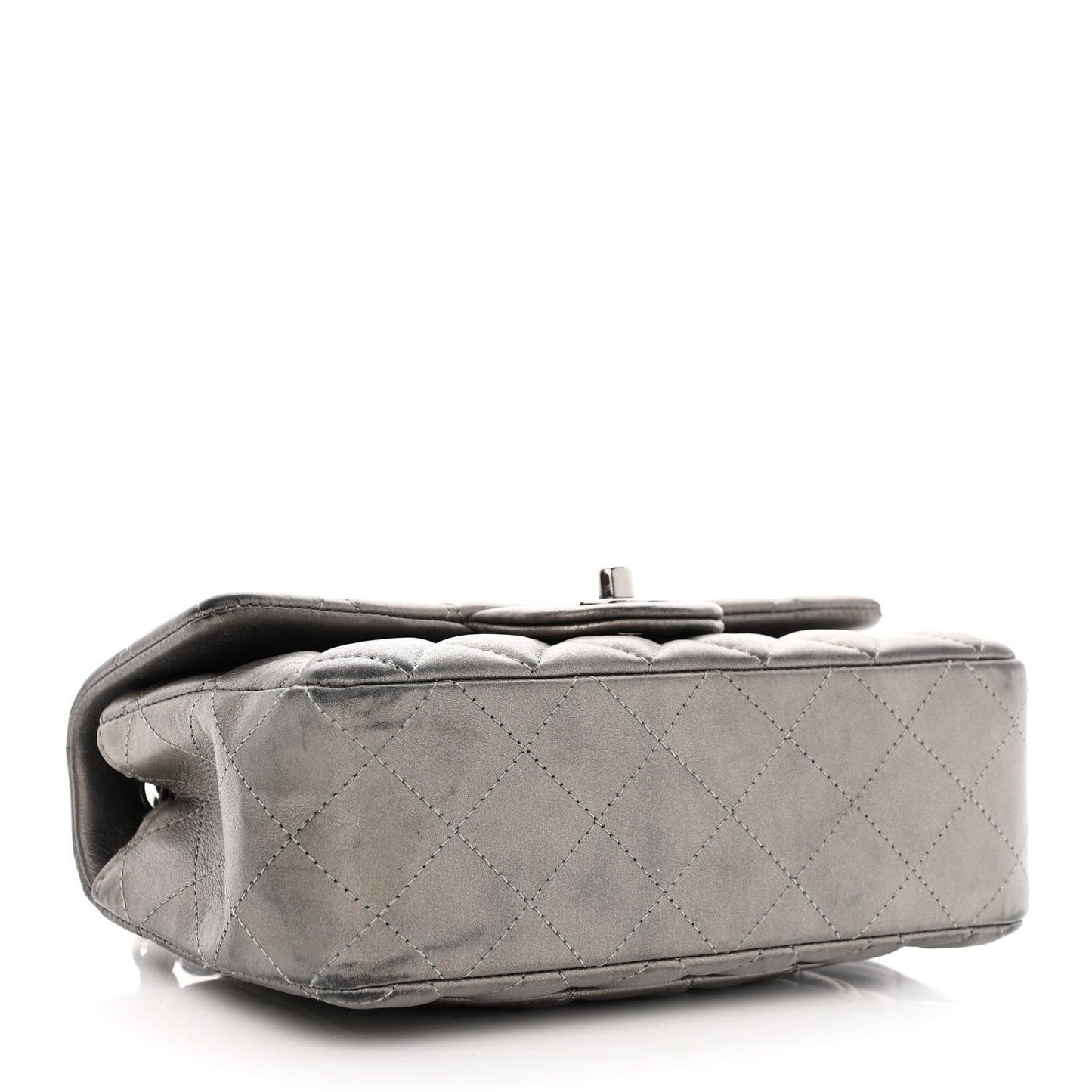 Metallic Calfskin Quilted Mini Rectangular Flap Ruthenium