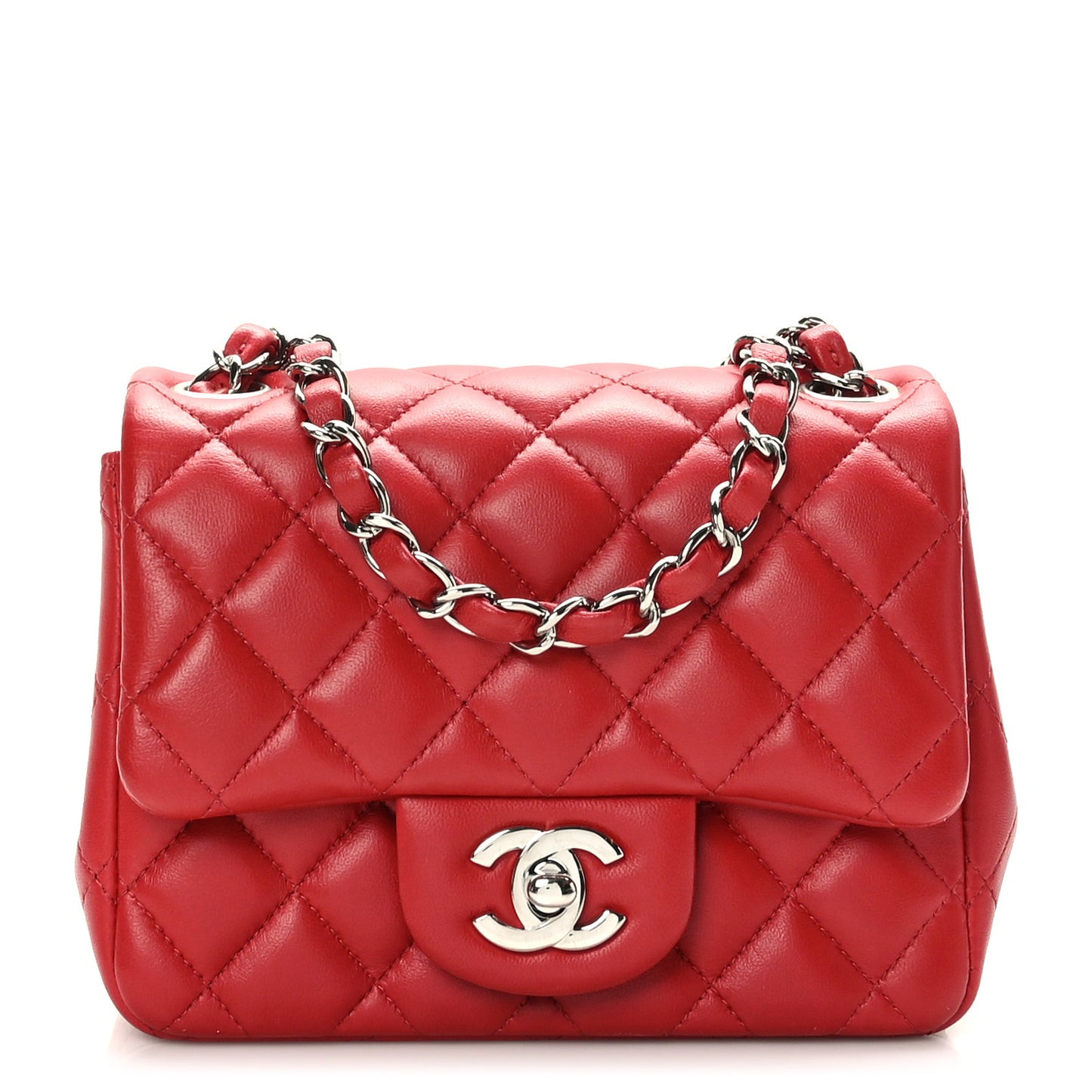 Lambskin Quilted Mini Square Flap Dark Red