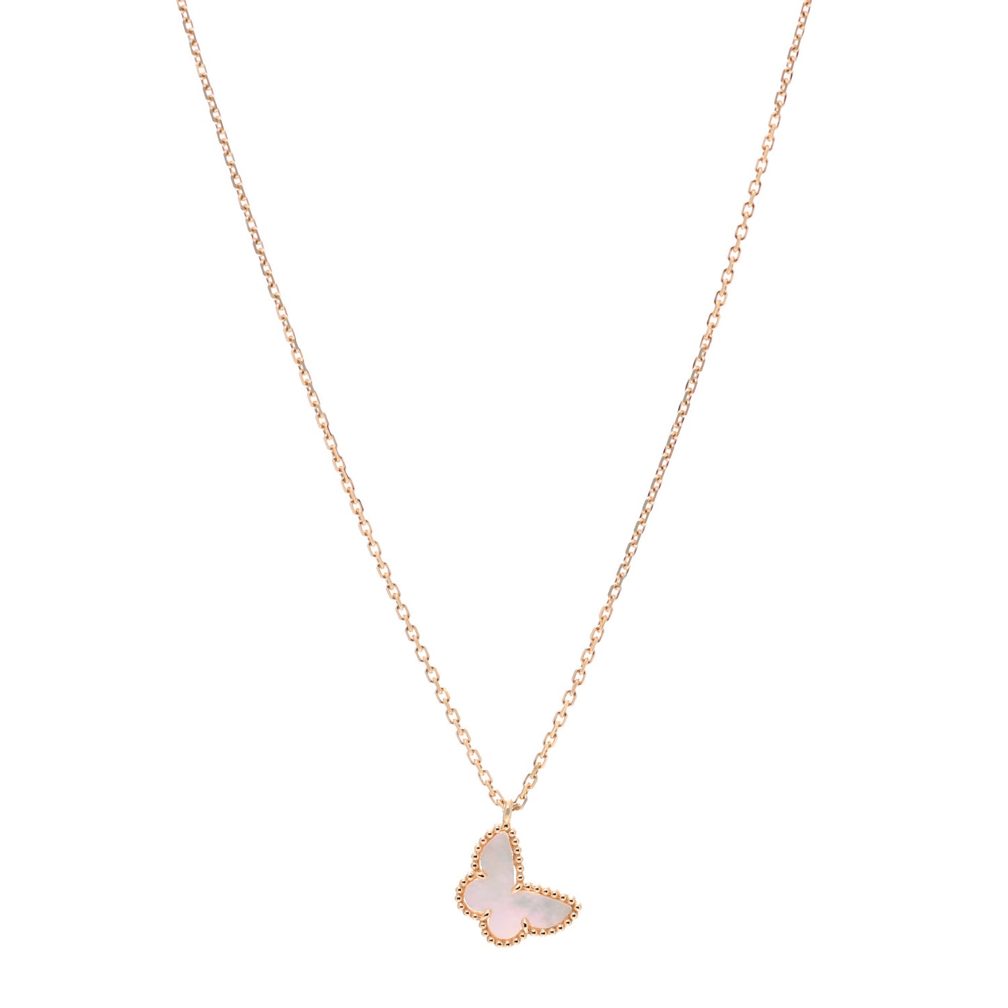 18K Yellow Gold Mother of Pearl Sweet Alhambra Butterfly Pendant Necklace