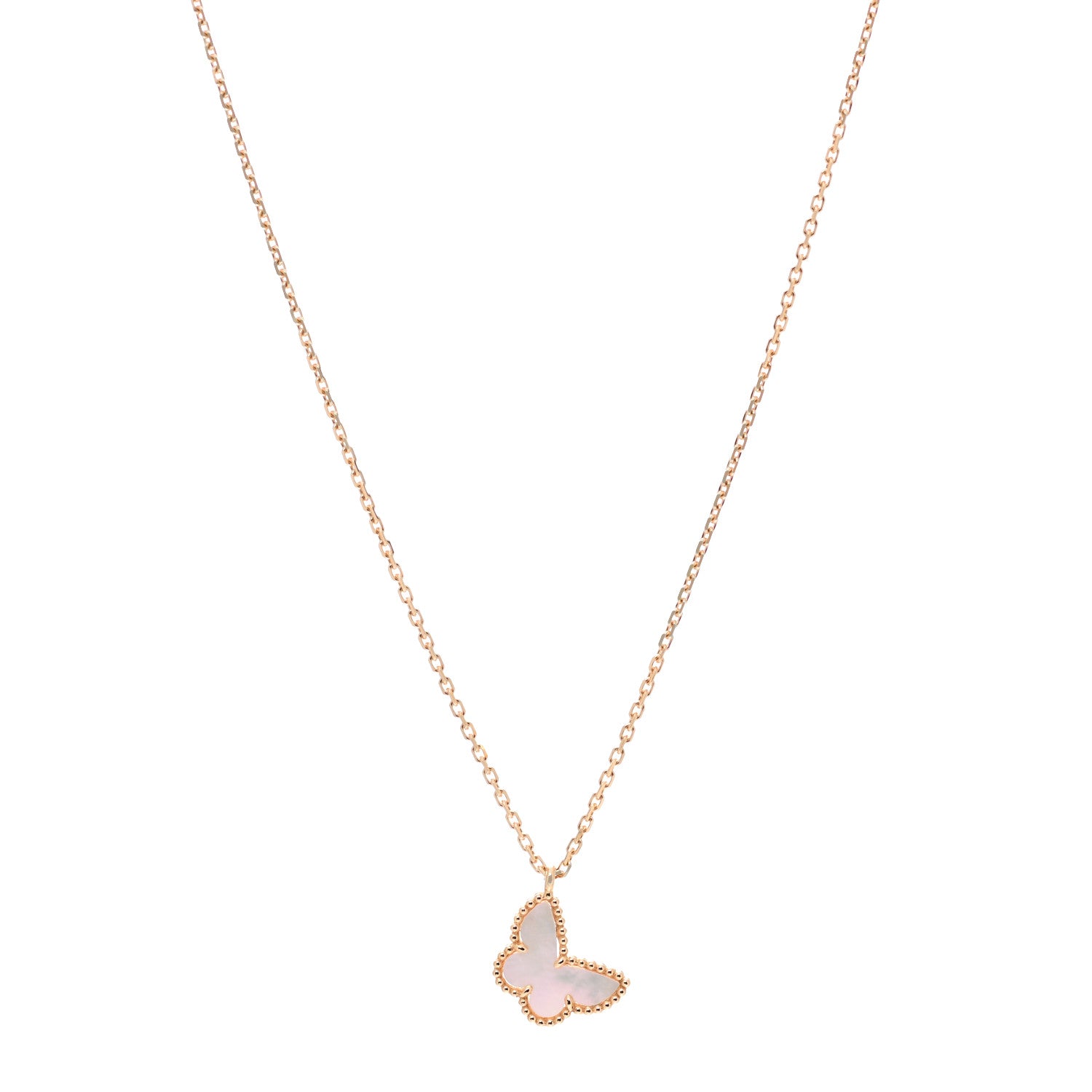 Van Cleef & Arpels 18K Yellow Gold Mother of Pearl Sweet Alhambra Butterfly Pendant Necklace 1 of 7