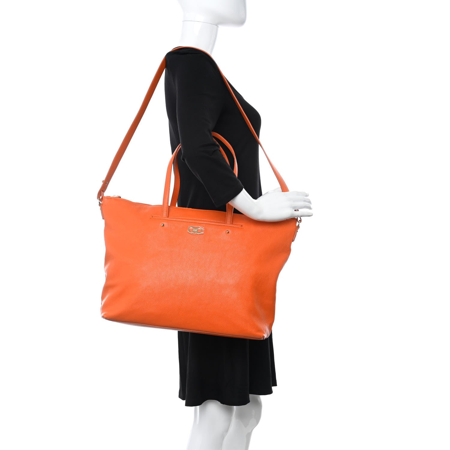 Salvatore Ferragamo Goatskin Large Mika Tote Orange 2 of 10