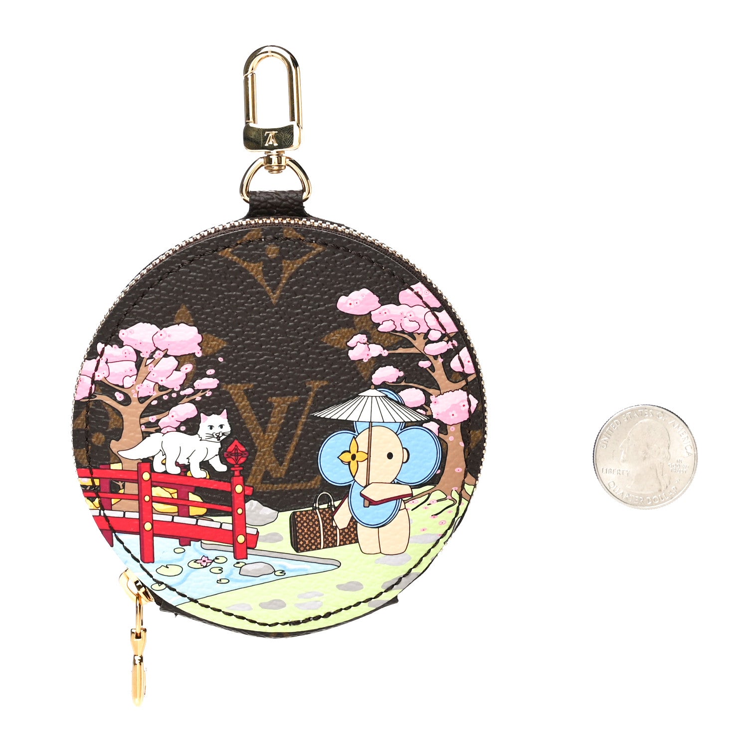 Louis Vuitton Monogram 2021 Christmas Animation Japanese Garden Round Coin Purse Wisteria Pink 2 of 10