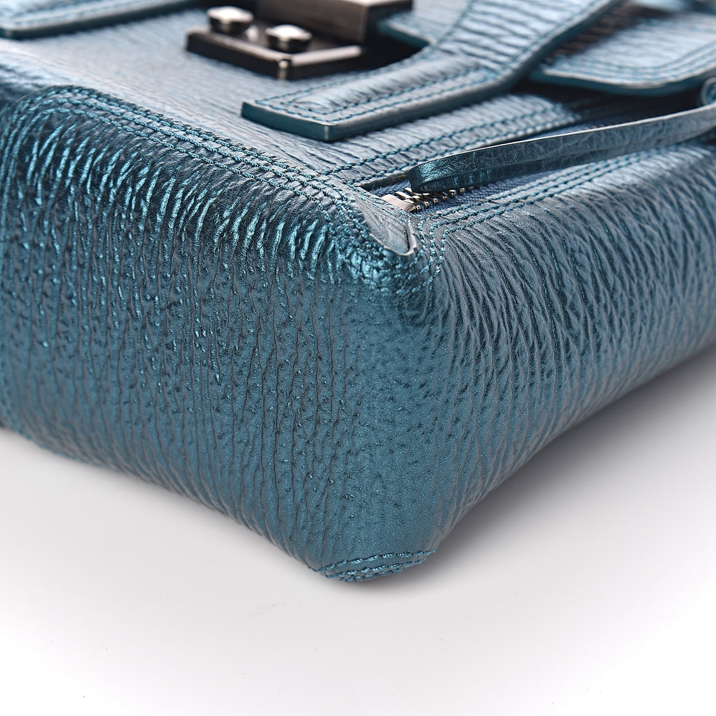 3.1 Metallic Textured Calfskin Mini Pashli Satchel Turquoise