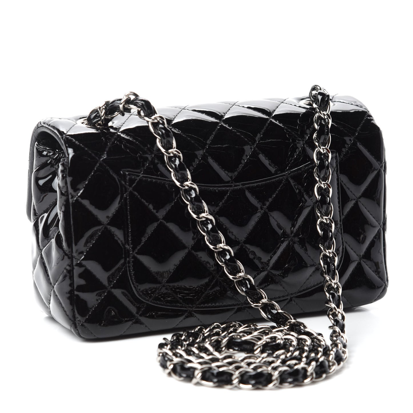 Patent Calfskin Quilted Mini Rectangular Flap Black