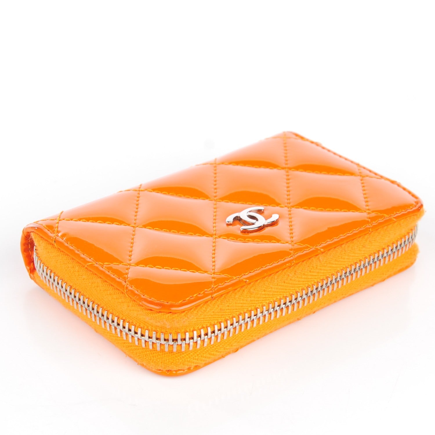 Chanel Patent Calfskin Quilted Zip Coin Purse Orange 10 of 11