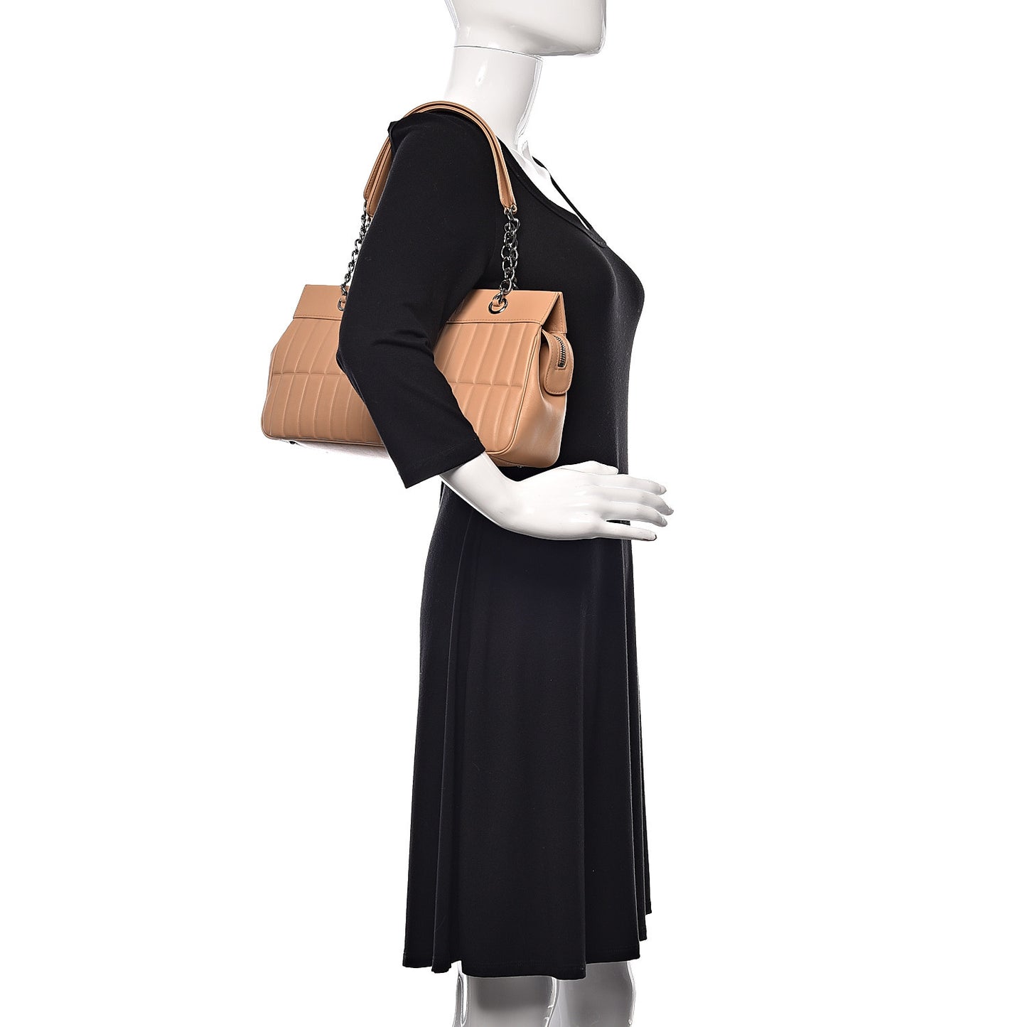 Calfskin Vertical Quilted Lax East West Shoulder Bag Beige