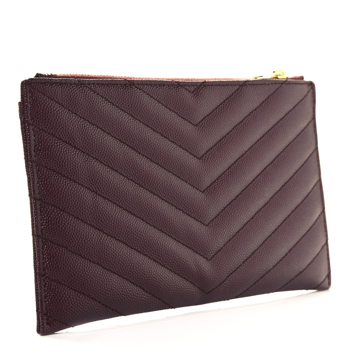 Saint Laurent Grain De Poudre Matelasse Chevron Monogram Bill Pouch Rouge Legion 3 of 9