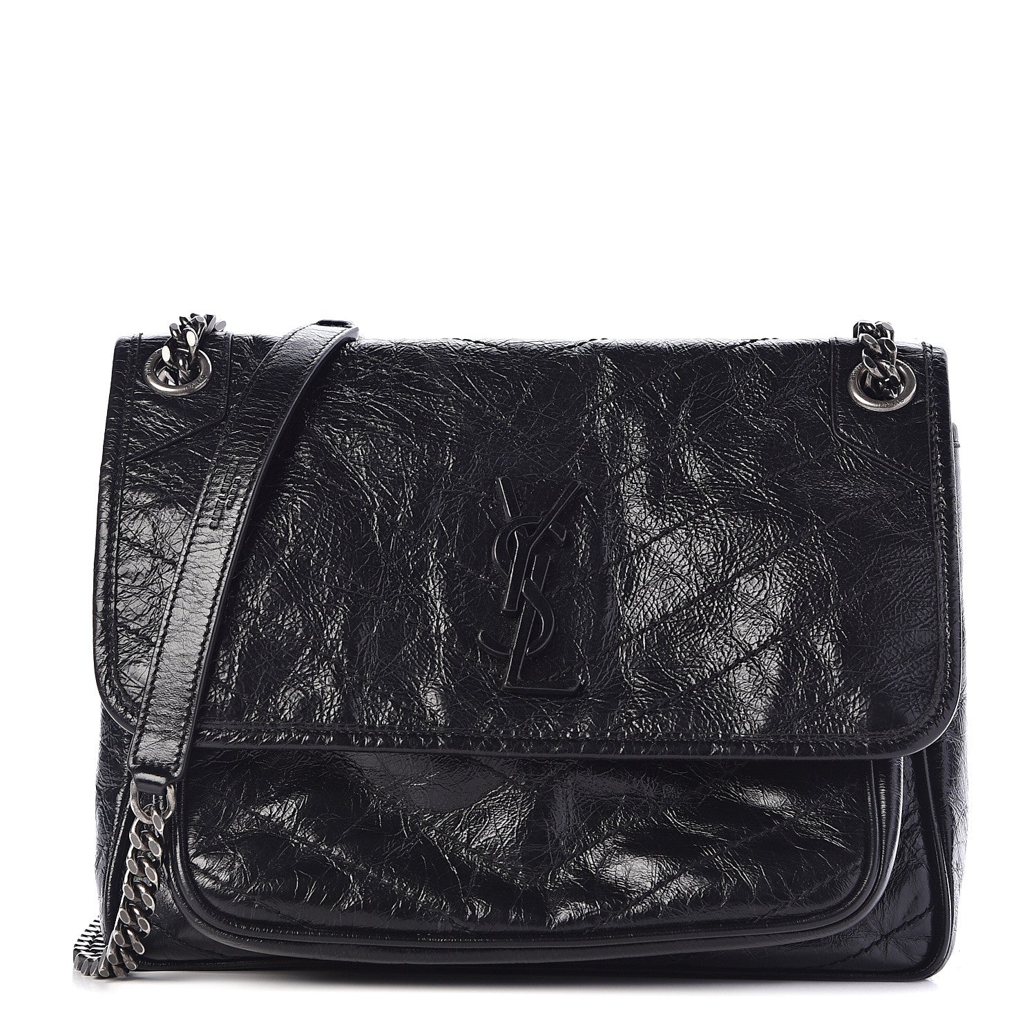 Saint Laurent Crinkled Calfskin Matelasse Monogram Medium Niki Chain Satchel Black 1 of 10