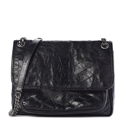 Saint Laurent Crinkled Calfskin Matelasse Monogram Medium Niki Chain Satchel Black 1 of 10