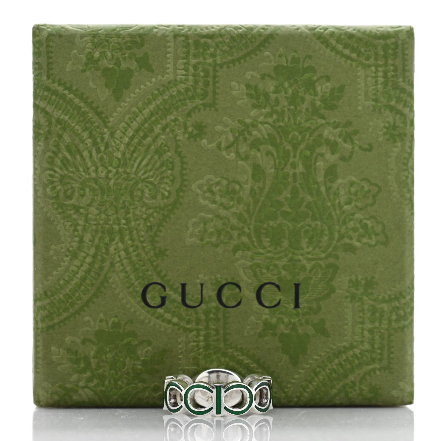 Gucci Sterling Silver Enamel Interlocking G Logo Ring 61 9.5 Green 5 of 5
