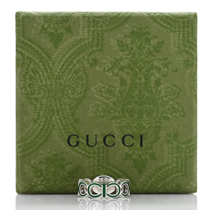 Gucci Sterling Silver Enamel Interlocking G Logo Ring 61 9.5 Green 5 of 5