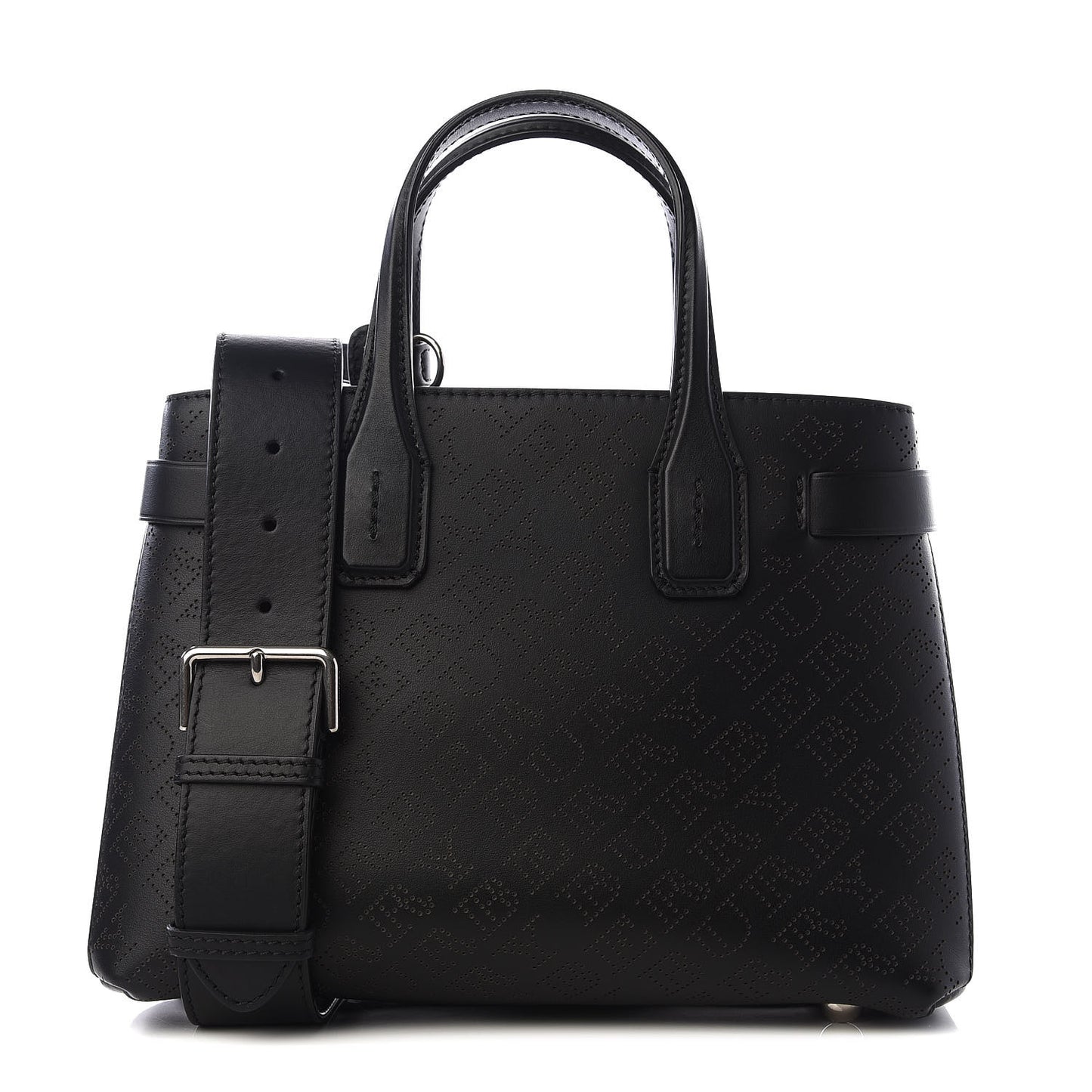 Calfskin Perforated Small Banner Tote Black