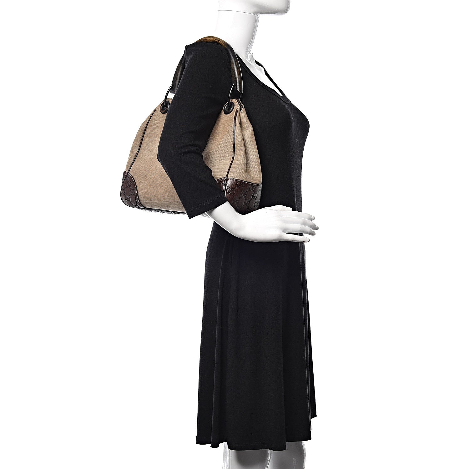 Gucci Canvas Guccissima Wooden Handle Shoulder Bag Brown 2 of 12