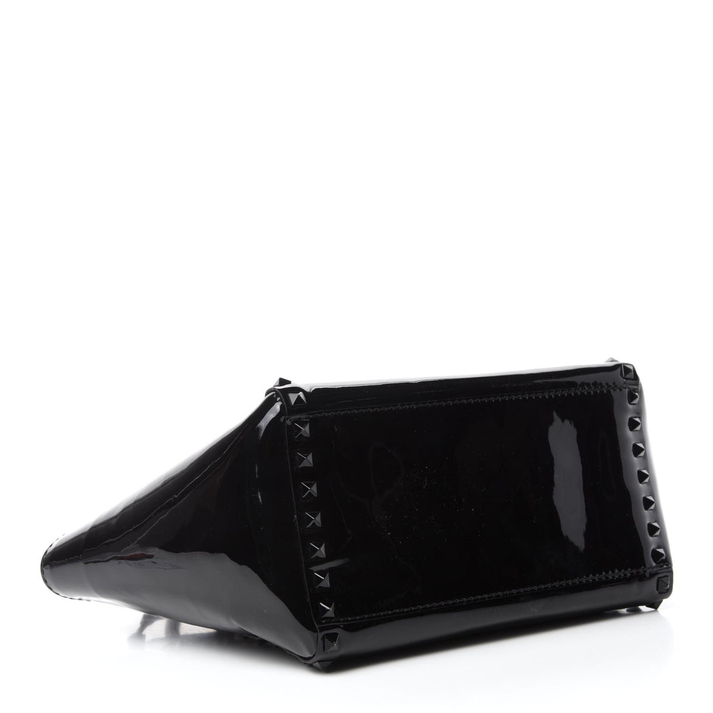 Patent Monochrome Small Rockstud Double Handle Tote Black