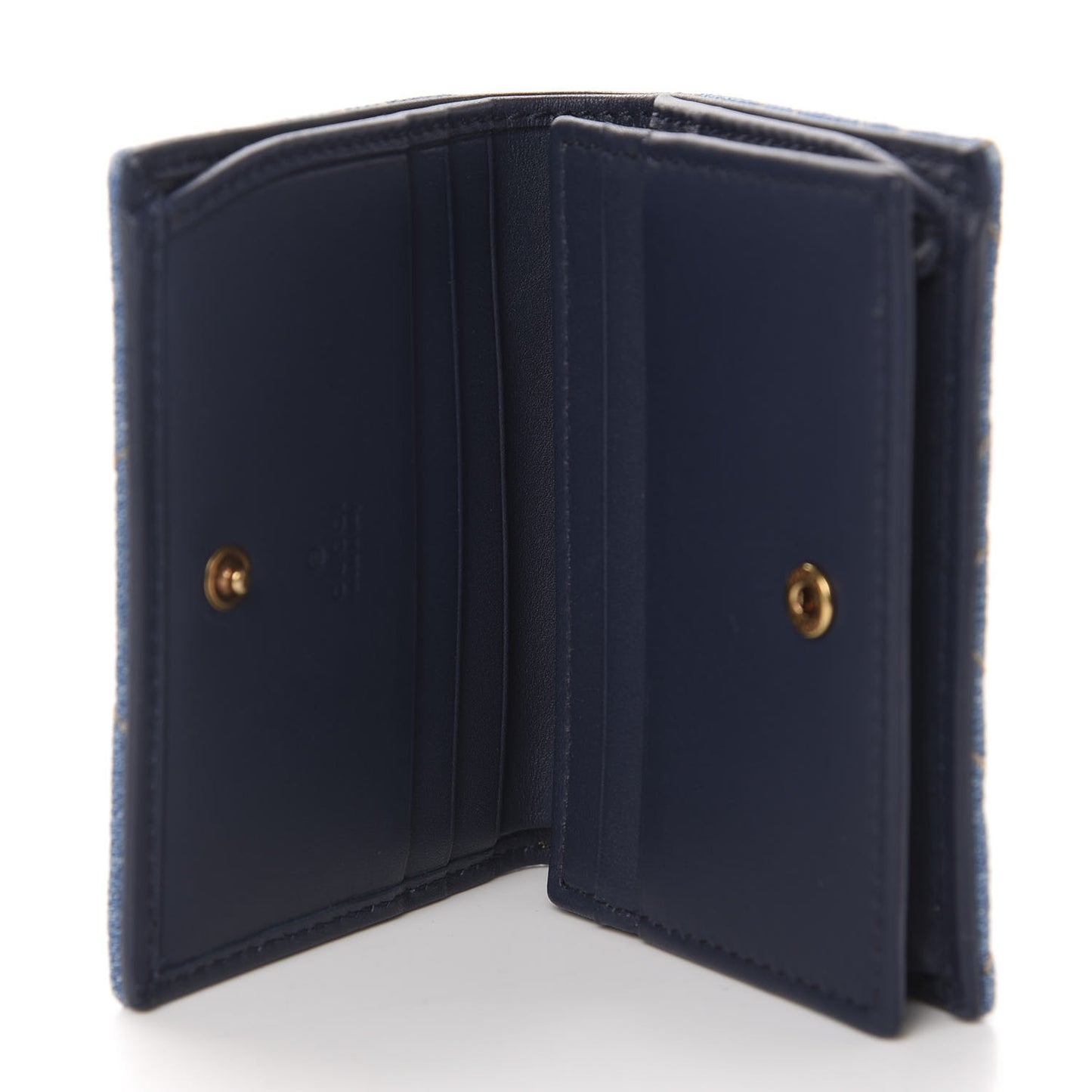 Denim Matelasse Pearly GG Marmont Card Case Wallet Blue