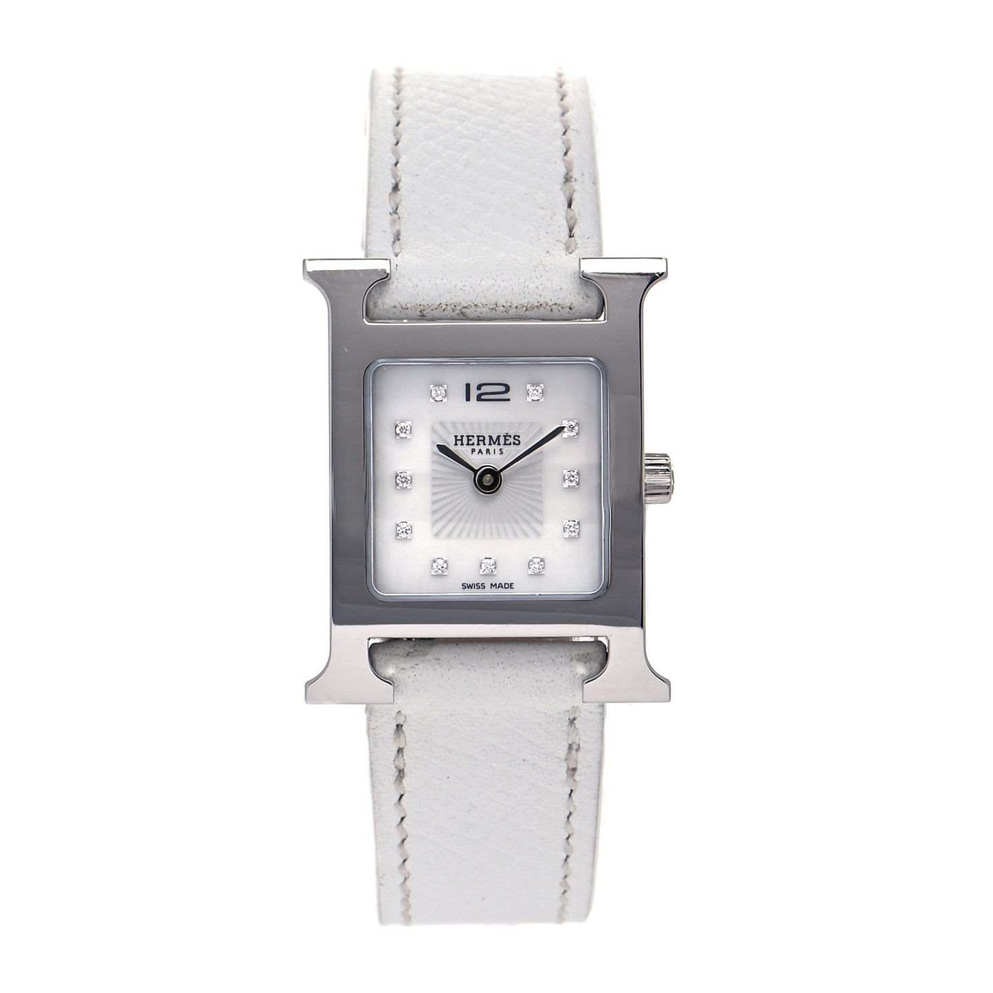 Stainless Steel Epsom Diamond Mother of Pearl 21mm Heure H Hour Quartz Watch Blanc